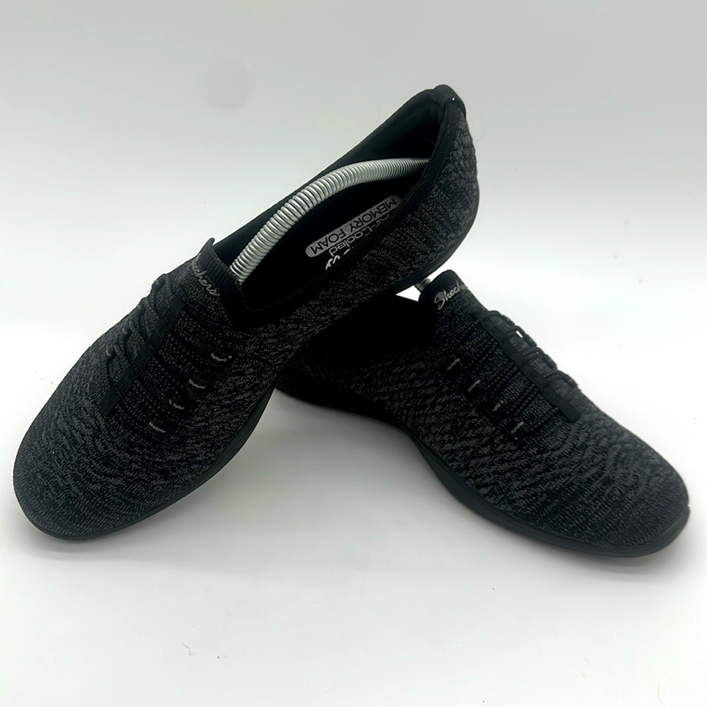 Skechers Women's Black Knit Slip-On Sneakers - Picture 2 of 12